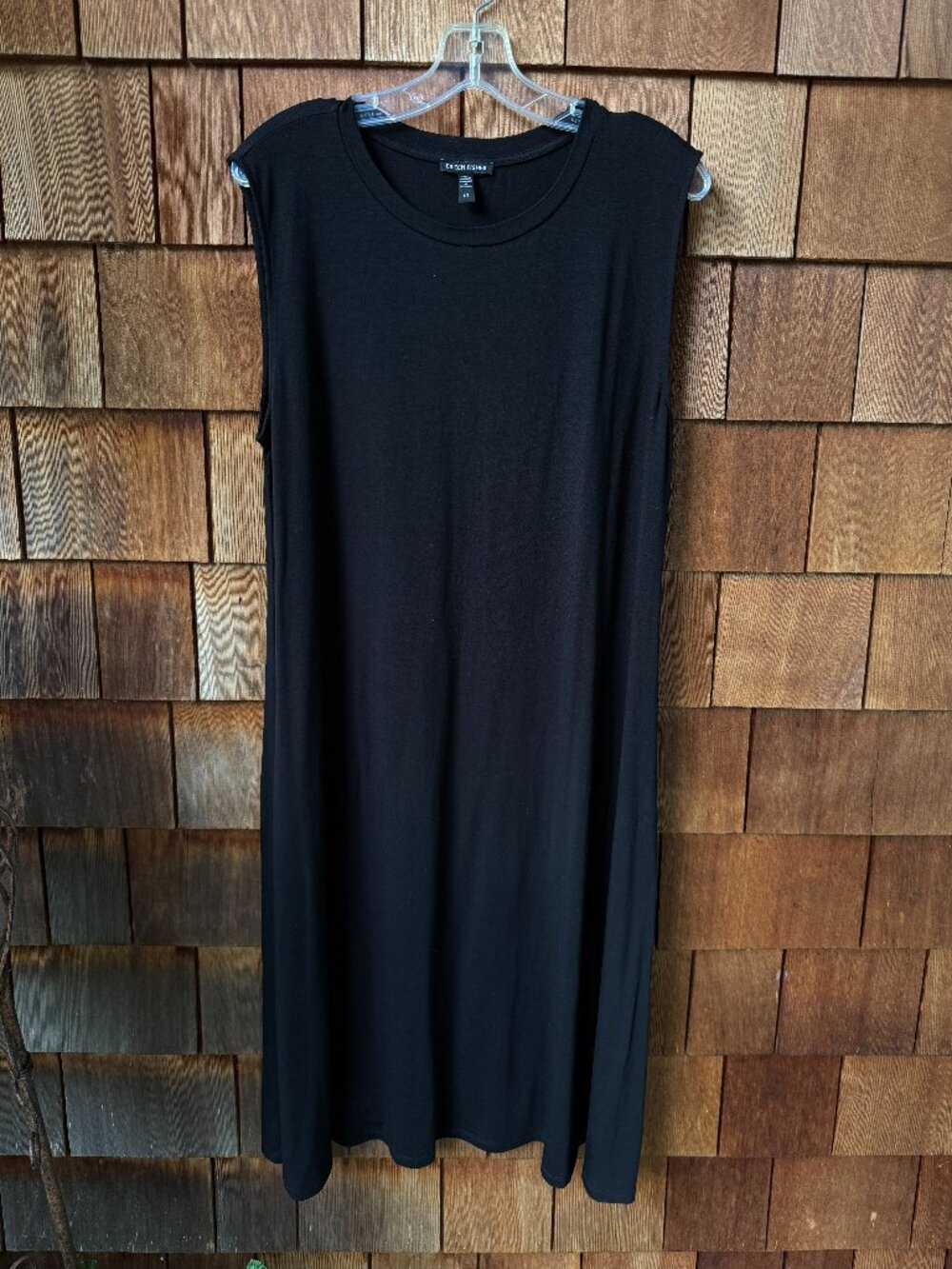 Eileen Fisher Black Tencel Knit Sleeveless A-Line Dress in Women's Large